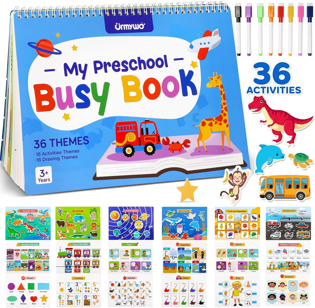 URMYWO Busy Book, 36 Preschool Learning Activities, Screen Free Workbook